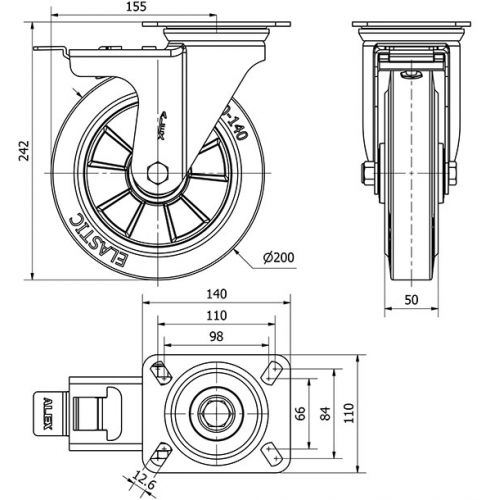 R.GIR.PLACA FRENO 10ZVFD200-DEGB ALUMINIO-GOMA GRIS ELASTICA BOLAS