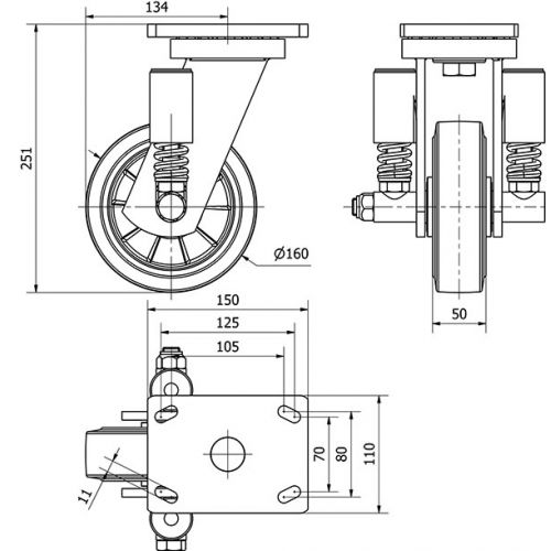 R.GIR.PLACA 10HLSE160-DEGB SUSPENSION GOMA GRIS ELASTICA EJE BOLAS