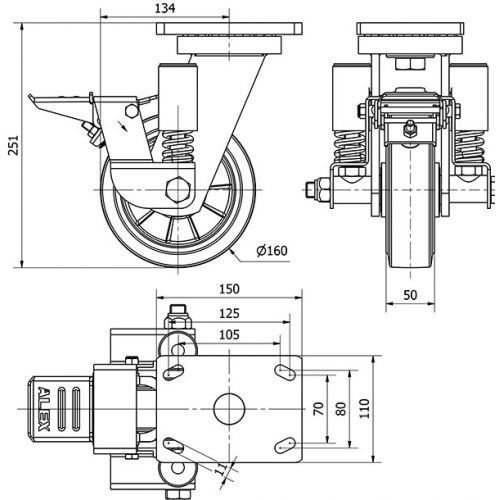 R.GIR.PLACA FR.10HLSEFN160-DEGB SUSPENSION GOMA GRIS ELASTICA BOLAS