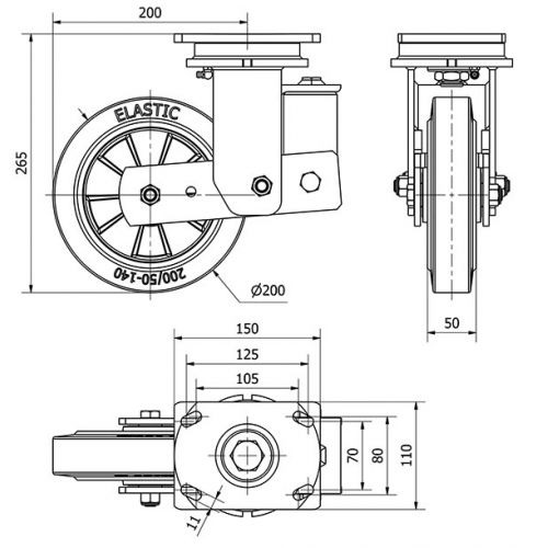 R.GIR.PLACA 10HLSB200-DEGB SUSPENSION GOMA GRIS ELASTICA EJE BOLAS