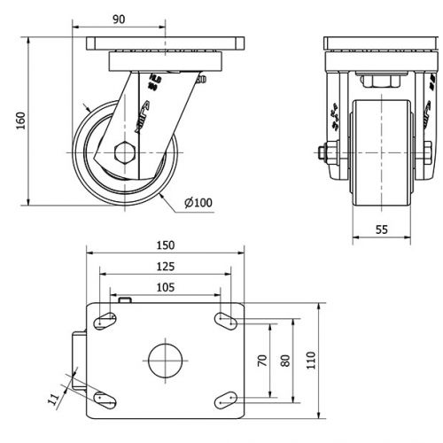 R.GIR.PLACA (ANCHA) 10HLB100A-NFB NYLON FUNDIDO EJE BOLAS