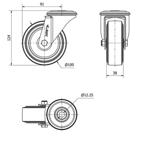 R.GIR.AGUJERO M12 INOX.20ZVLI100-THG GOMA NEGRA TECNOPOLIMERO LISO