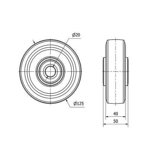 RUEDA DEB125-20-50 NUCLEO ALUMINIO Y BANDA GOMA NEGRA ELASTICA BOLAS