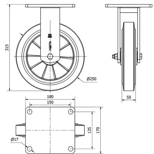 R.FIJA 17HLB250H-DEB ALUMINIO-GOMA NEGRA ELASTICA EJE BOLAS