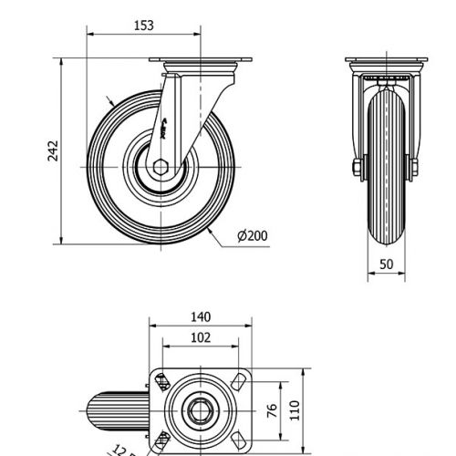 R.GIR.PLACA 10ZV200-RILR METALICO-NEUMATICA GRIS EJE RODILLOS