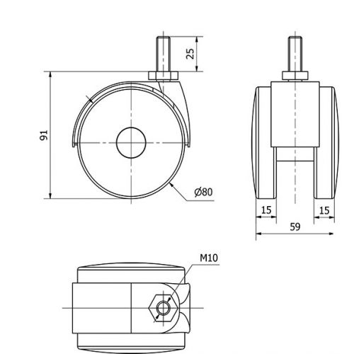 R.GIR.ESPIGA ROSCADA M10x25 50DKG80 POLIAMIX NEGRO