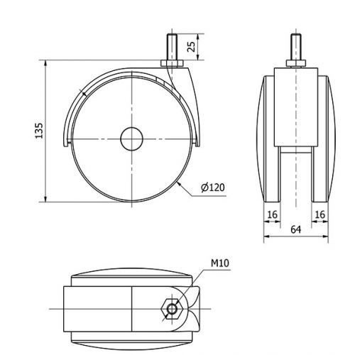 R.GIR.ESPIGA ROSCADA M10x25 50DKG120 POLIAMIX NEGRO
