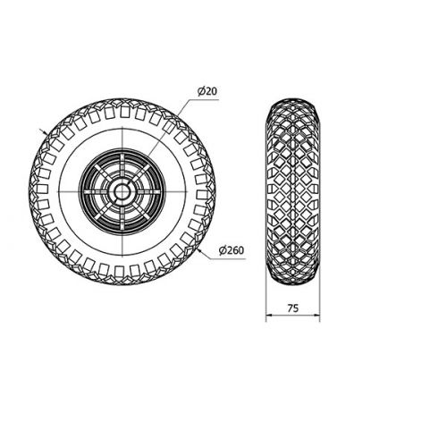 RUEDA IMPINCHABLE RIFR260-20-75 NUCLEO POLIAMIX EJE RODILLOS