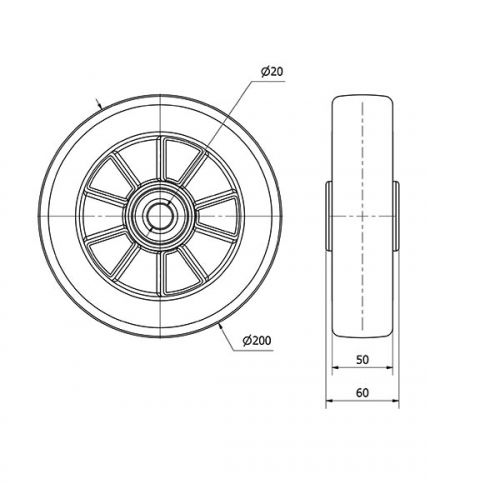RUEDA AUSB200-20-60 NUCLEO ALUM.Y BANDA POLIUR.BLANCO "VELOCID"BOLAS