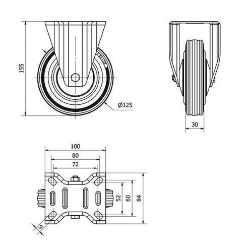 R.FIJA 120-125-2 CP METALICO-GOMA NEGRA EJE RODILLOS