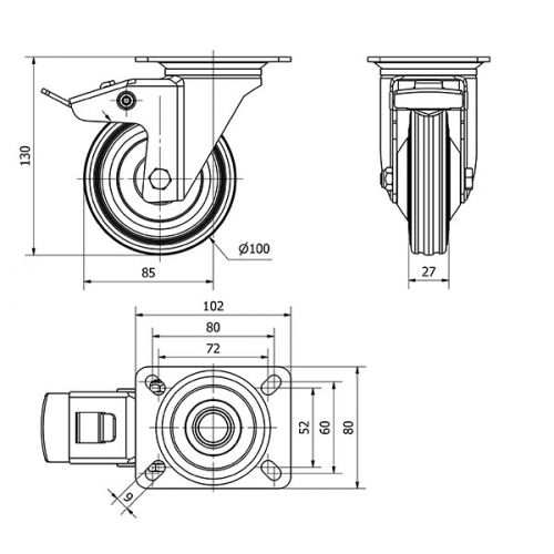 R.GIR.PLACA FRENO 120-100-3 CP METALICO-GOMA NEGRA EJE RODILLOS