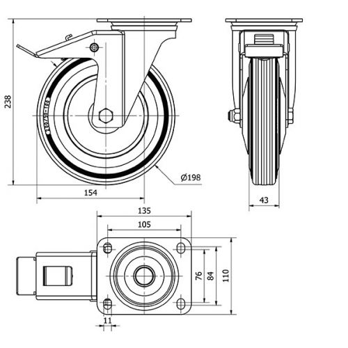 R.GIR.PLACA FRENO 120-200-3 CP METALICO-GOMA NEGRA EJE RODILLOS