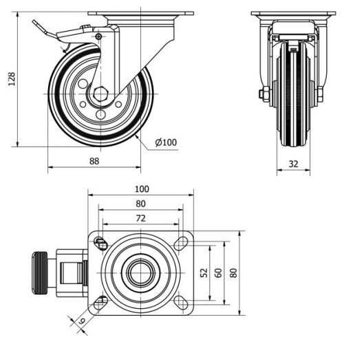R.GIR.PLACA FRENO 125-100-3 METALICO-GOMA NEGRA EJE RODILLOS