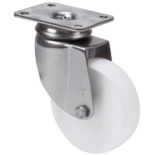 R.GIR.PLACA INOX.10BHI80-SL PLASTICO BLANCO EJE LISO