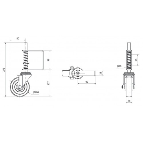 Ruedas con muelle para puertas Serie JA Caucho duro 50 kg