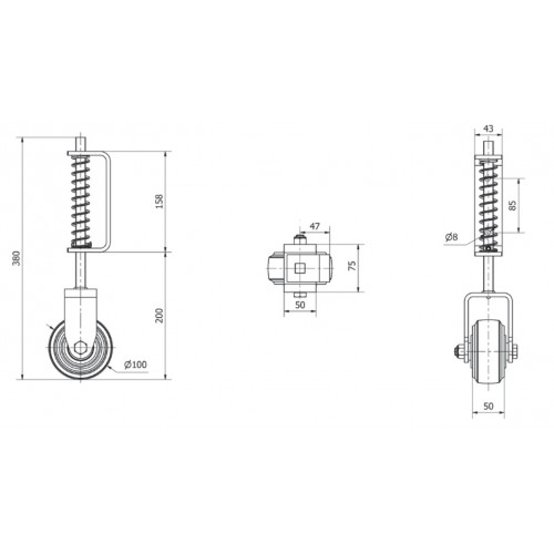 Ruedas con muelle para puertas Serie JA Aro de goma HG 75 kg