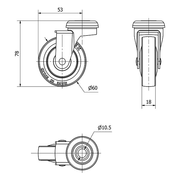 R.GIR.AGUJERO M10 21BSR60CP-PGI POLIAMIX-GOMA GRIS EJE LISO