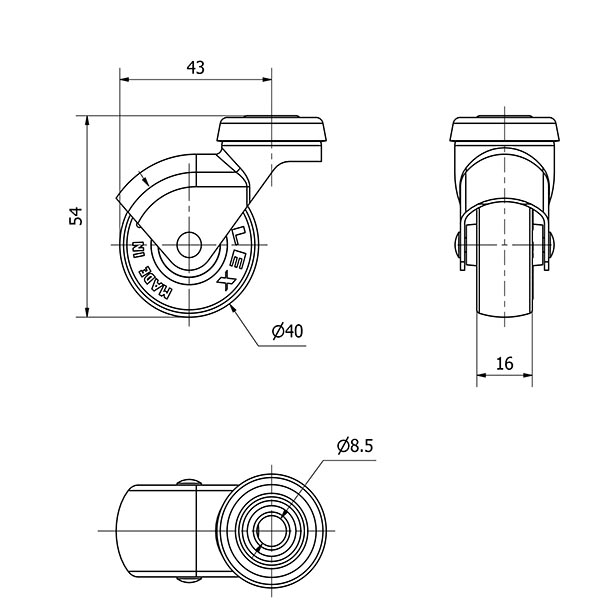 R.GIR.AGUJERO M8 21HSR40-PGI POLIAMIX-GOMA GRIS EJE LISO