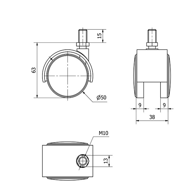 R.GIR.ESPIGA ROSCADA M10x15 50DK50 POLIAMIX NEGRO