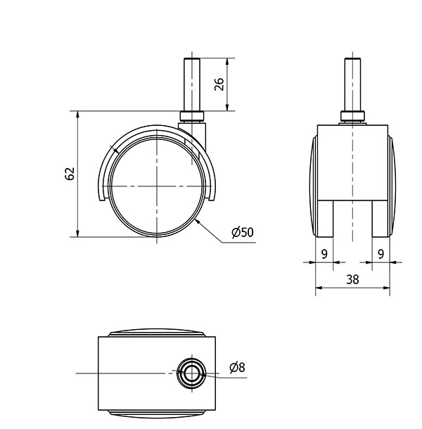 R.GIR.ESPIGA LISA M8x26 31DK50 POLIAMIX NEGRO