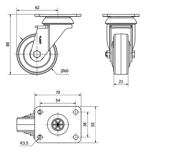 R.GIR.PLACA 10BH60CP-PGIA POLIAMIX-GOMA GRIS EJE LISO