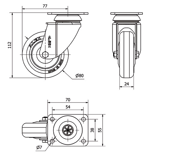 R.GIR.PLACA 10BH80CP-PGI POLIAMIX-GOMA GRIS EJE LISO