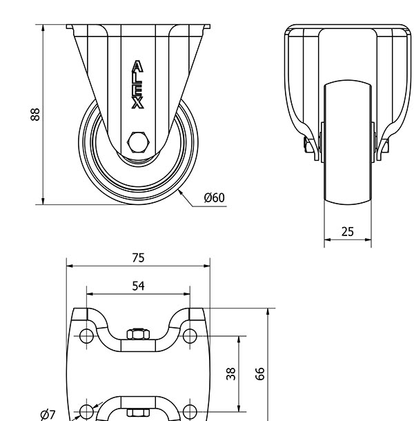 R.FIJA 17BH60-BP PLASTICO BLANCO EJE LISO