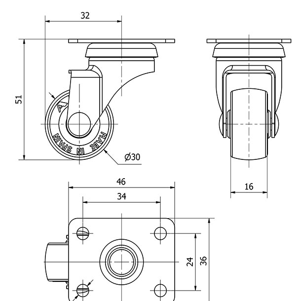 R.GIR.PLACA 10BSR30-PGI POLIAMIX-GOMA GRIS EJE LISO