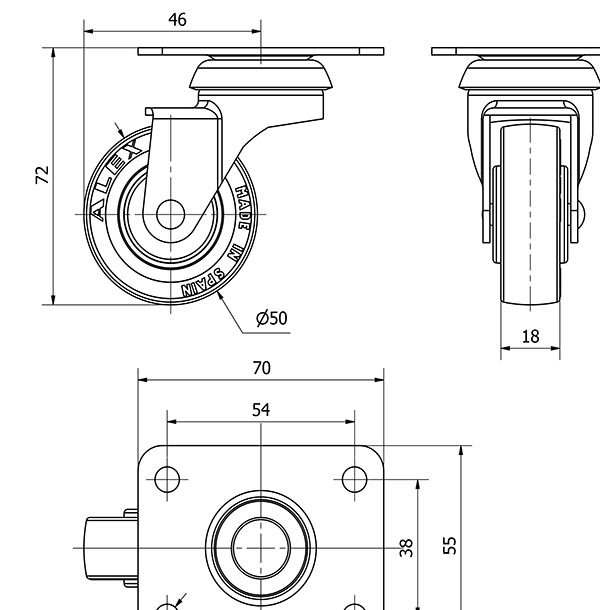 R.GIR.PLACA 10BSR50CP-PGI POLIAMIX-GOMA GRIS EJE LISO