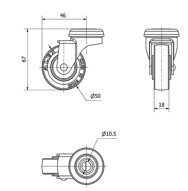 R.GIR.AGUJERO M10 21BSR50CP-PGI POLIAMIX-GOMA GRIS EJE LISO