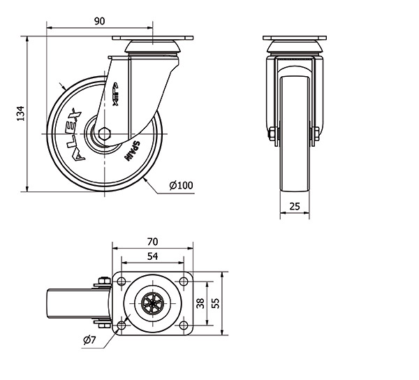 R.GIR.PLACA 10BH100-SL PLASTICO BLANCO EJE LISO