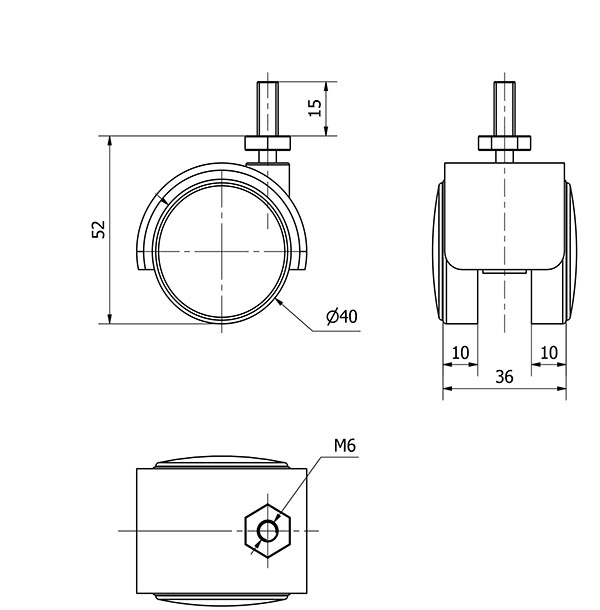 R.GIR.ESPIGA ROSCADA M6x15 50DK40 POLIAMIX NEGRO