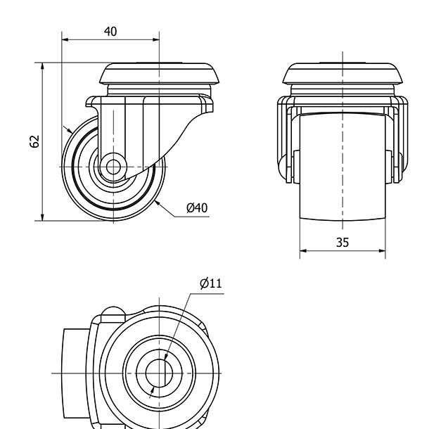 R.GIR.AGUJERO M10 21IBS40-KP POLIAMIX BLANCO EJE LISO