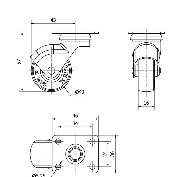 R.GIR.PLACA 10HSR40-PGI POLIAMIX-GOMA GRIS EJE LISO