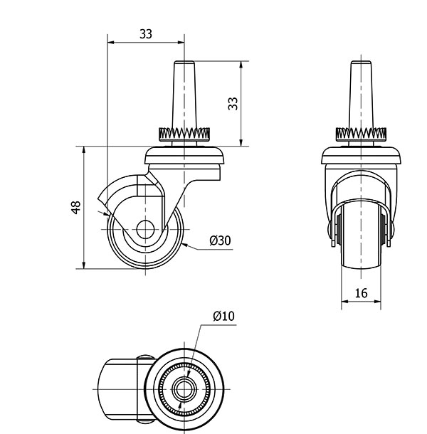 R.GIR.ESP.LISA M10x33 CAPU.P/MAD.40HSR30-PGI POLIAMIX-GOMA GRIS LISO