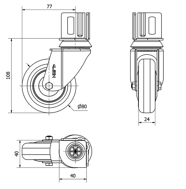 R.GIR.PLETINA ANGULAR 16BH80CP-PGI POLIAMIX-GOMA GRIS EJE LISO