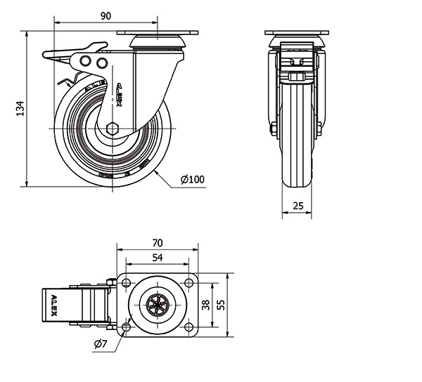 R.GIR.PLACA FRENO 10BHFD100CP-PLGI POLIAMIX-GOMA GRIS EJE LISO