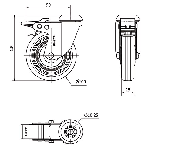 R.GIR.AGUJERO M10 FRENO 20BHFD100CP-PLGI POLIAMIX-GOMA GRIS EJE LISO
