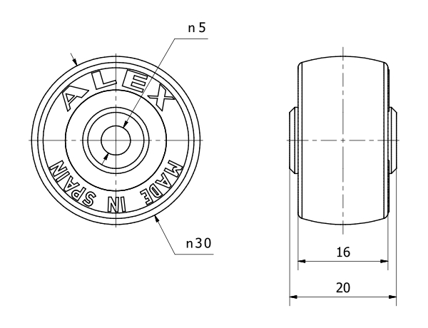 RUEDA PGI30-4-17 NUCLEO POLIAMIX Y BANDA GOMA GRIS EJE LISO