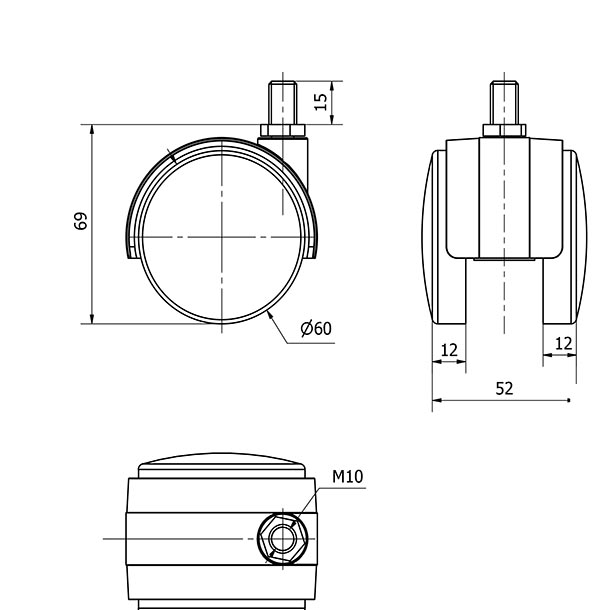 R.GIR.ESPIGA ROSCADA M10x15 50DK60 POLIAMIX NEGRO
