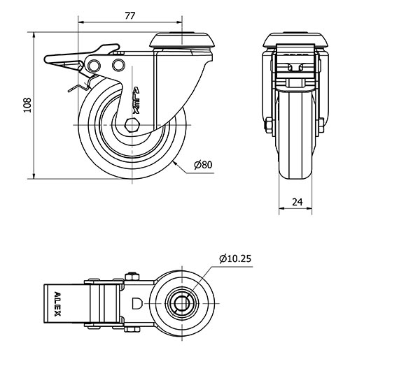 R.GIR.AGUJERO M10 FRENO 20BHFD80CP-PGI POLIAMIX-GOMA GRIS EJE LISO
