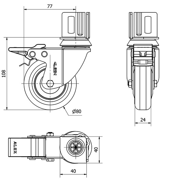 R.GIR.PLETINA ANGULAR FRENO 16BHFD80CP-PGI POLIAMIX-GOMA GRIS LISO