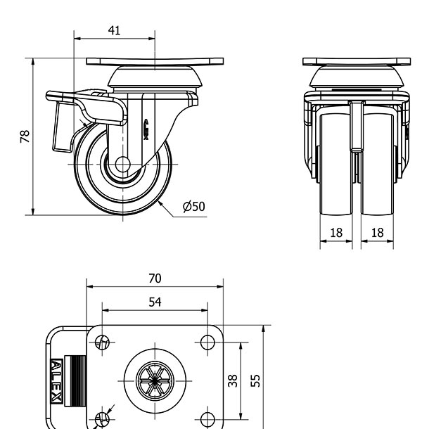 R.GIR.PLACA FRENO 10IFNR50-I PLASTICO BLANCO(DOBLE) EJE LISO
