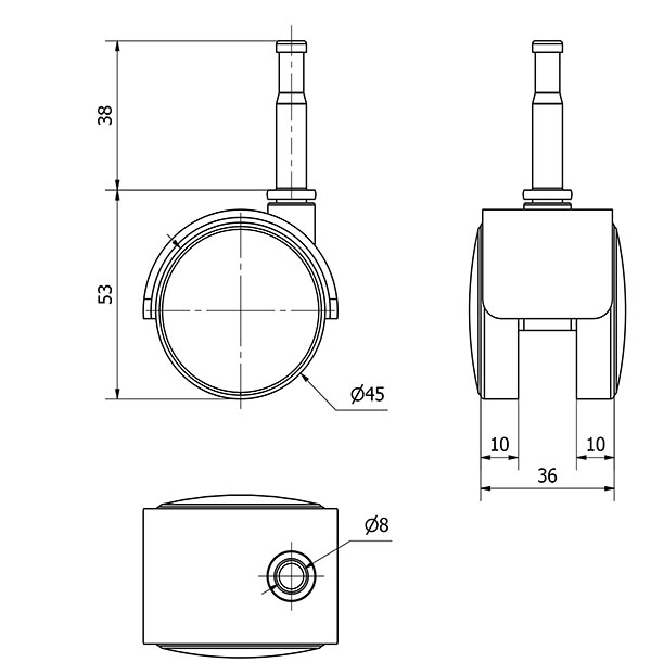 R.GIR.ESPIGA LISA M8x38 31DK45 POLIAMIX NEGRO