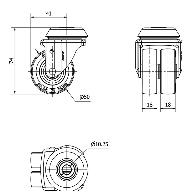 R.GIR.AGUJERO M10 20IR50-PGI POLIAMIX-GOMA GRIS (DOBLE) EJE LISO
