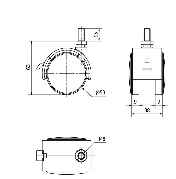 R.GIR.ESPIGA ROSCADA M8x15 FRENO 50DKF50 POLIAMIX NEGRO