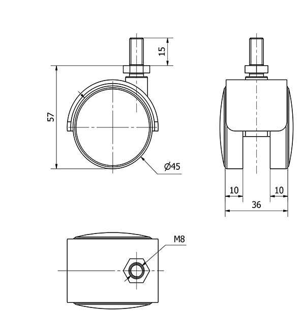 R.GIR.ESPIGA ROSCADA M8x15 50DK45 POLIAMIX LATONADO