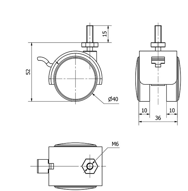 R.GIR.ESPIGA ROSCADA M6x15 FRENO 50DKF40 POLIAMIX NEGRO