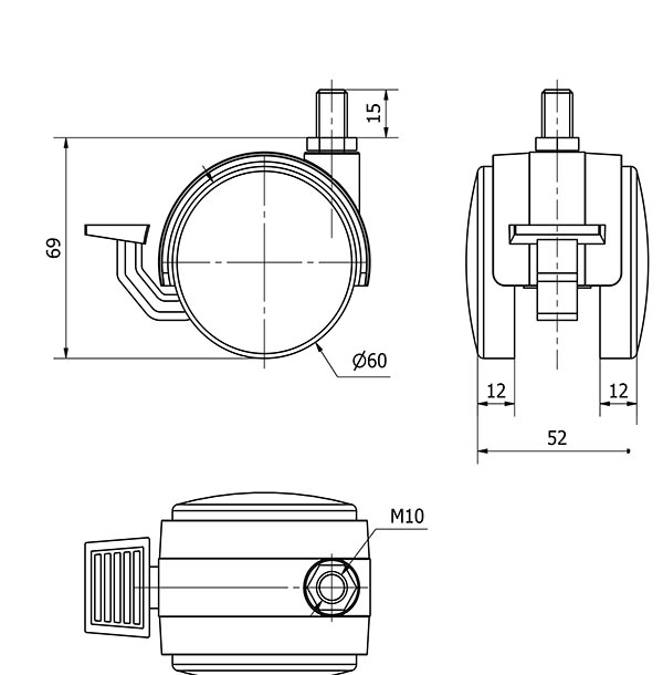 R.GIR.ESPIGA ROSCADA M10x15 FRENO 50DKF60 POLIAMIX NEGRO