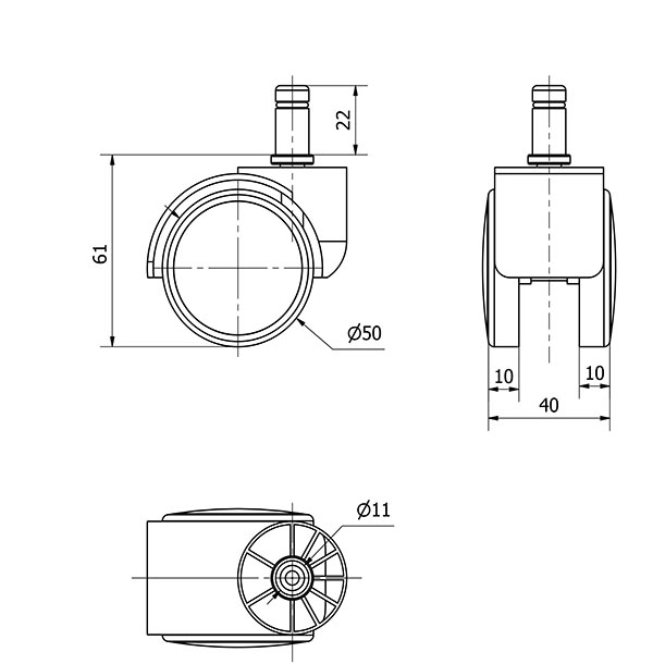 R.GIR.ESPIGA LISA C/ANILLA M11x22 30DKS50 POLIAMIX NEGRO/GRIS(SILLA)